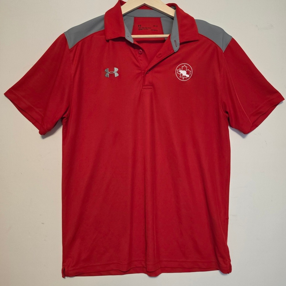 Under Armour Canada Beaver Crest Red Grey Short Sleeve Polo Shirt Large